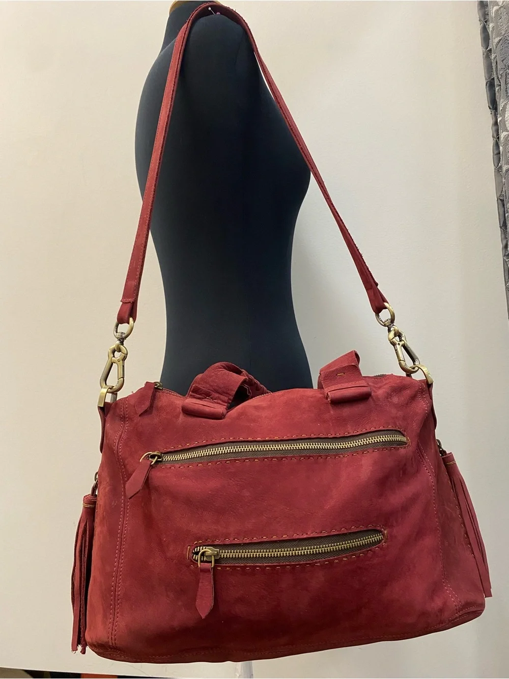 Carla Mancini Burgundy Suede Handbag